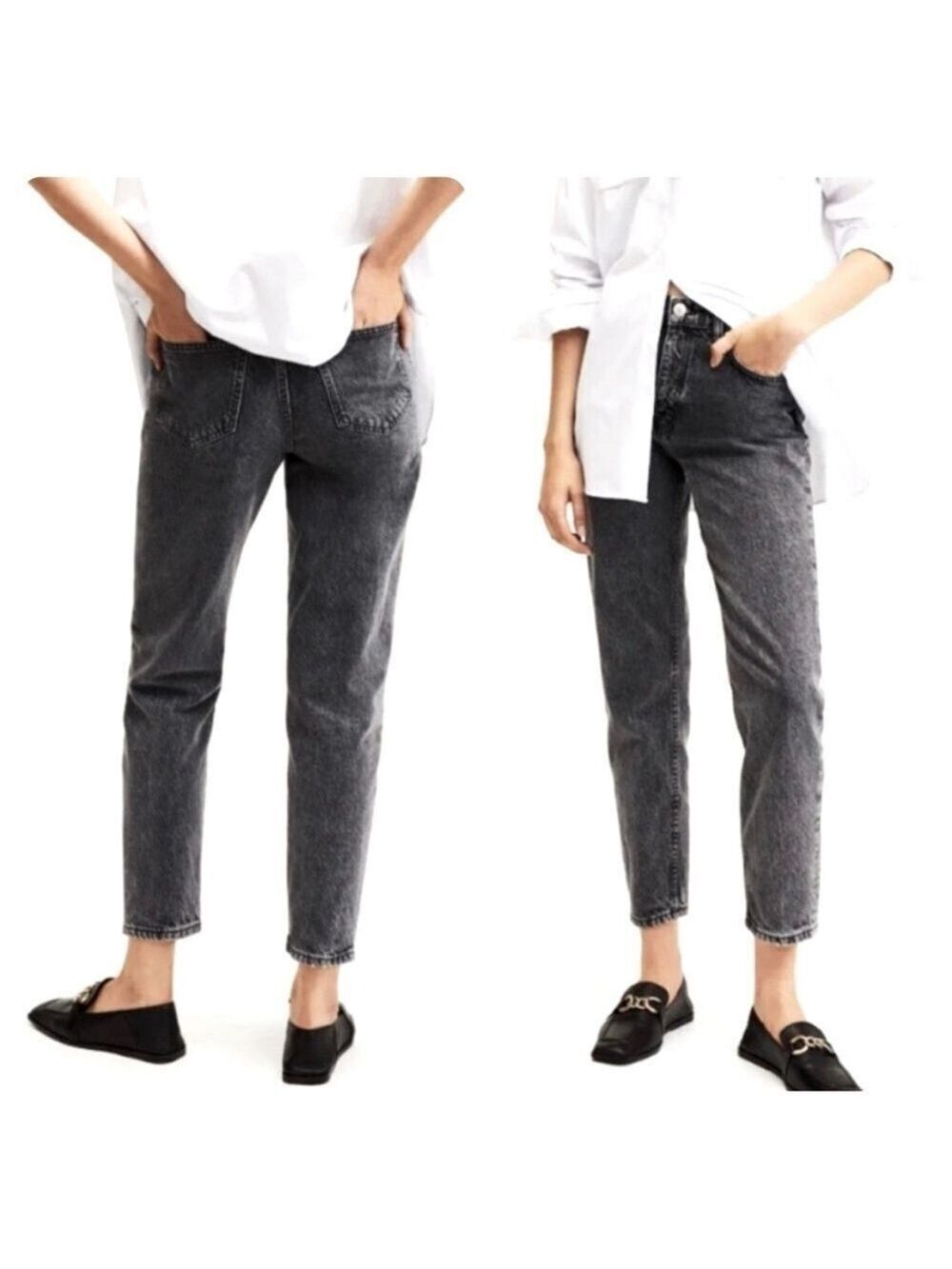 NWT Mango MNG Denim MOM Comfort Jeans High Waist Ankle Washed Black Grey Size 10
